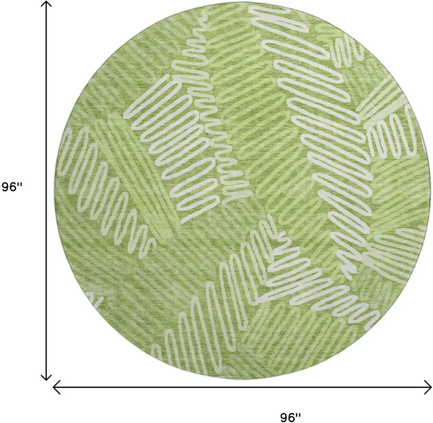 8' Lime Green And Ivory Floral Washable Round Rug With UV Protection Photo 3
