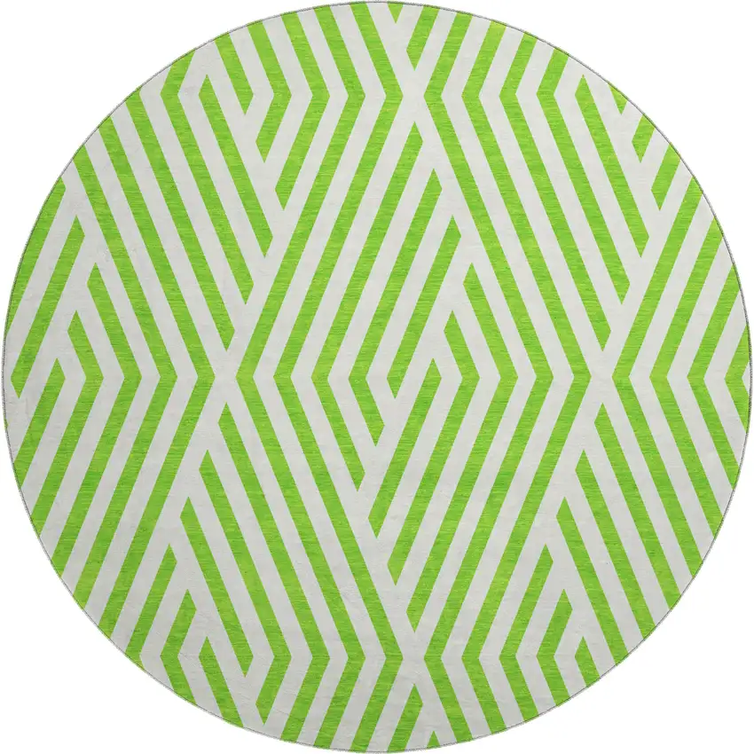 8' Lime Green And Ivory Geometric Washable Round Rug With UV Protection Photo 1