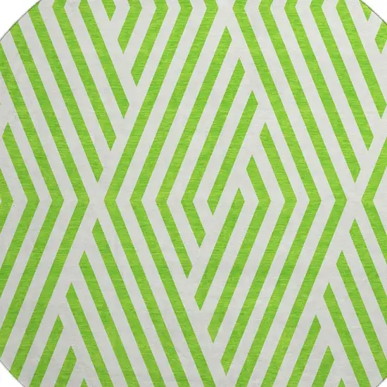 8' Lime Green And Ivory Geometric Washable Round Rug With UV Protection Photo 3