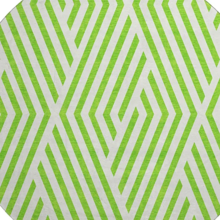 8' Lime Green And Ivory Geometric Washable Round Rug With UV Protection Photo 3