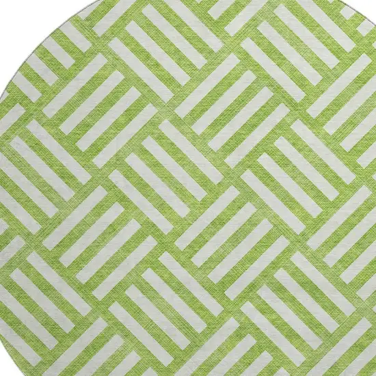 8' Lime Green And Ivory Geometric Washable Round Rug With UV Protection Photo 3