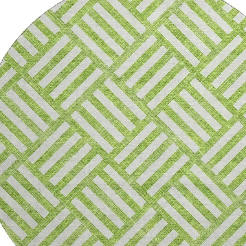 8' Lime Green And Ivory Geometric Washable Round Rug With UV Protection Photo 3
