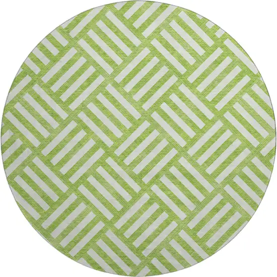 8' Lime Green And Ivory Geometric Washable Round Rug With UV Protection Photo 1