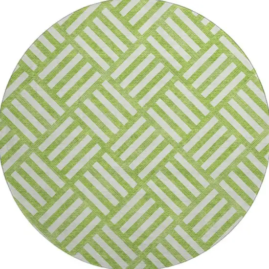 8' Lime Green And Ivory Geometric Washable Round Rug With UV Protection Photo 4
