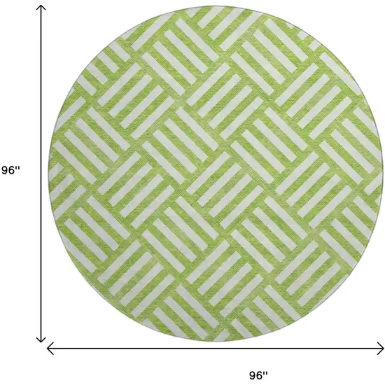 8' Lime Green And Ivory Geometric Washable Round Rug With UV Protection Photo 3