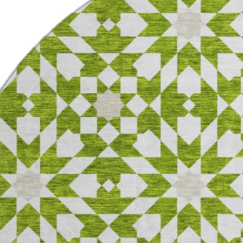 8' Lime Green And Ivory Geometric Washable Round Rug With UV Protection Photo 3