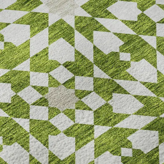 8' Lime Green And Ivory Geometric Washable Round Rug With UV Protection Photo 9