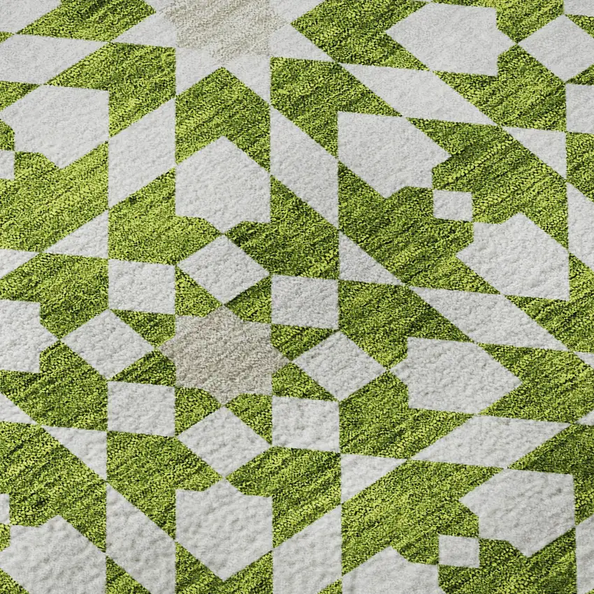 8' Lime Green And Ivory Geometric Washable Round Rug With UV Protection Photo 9