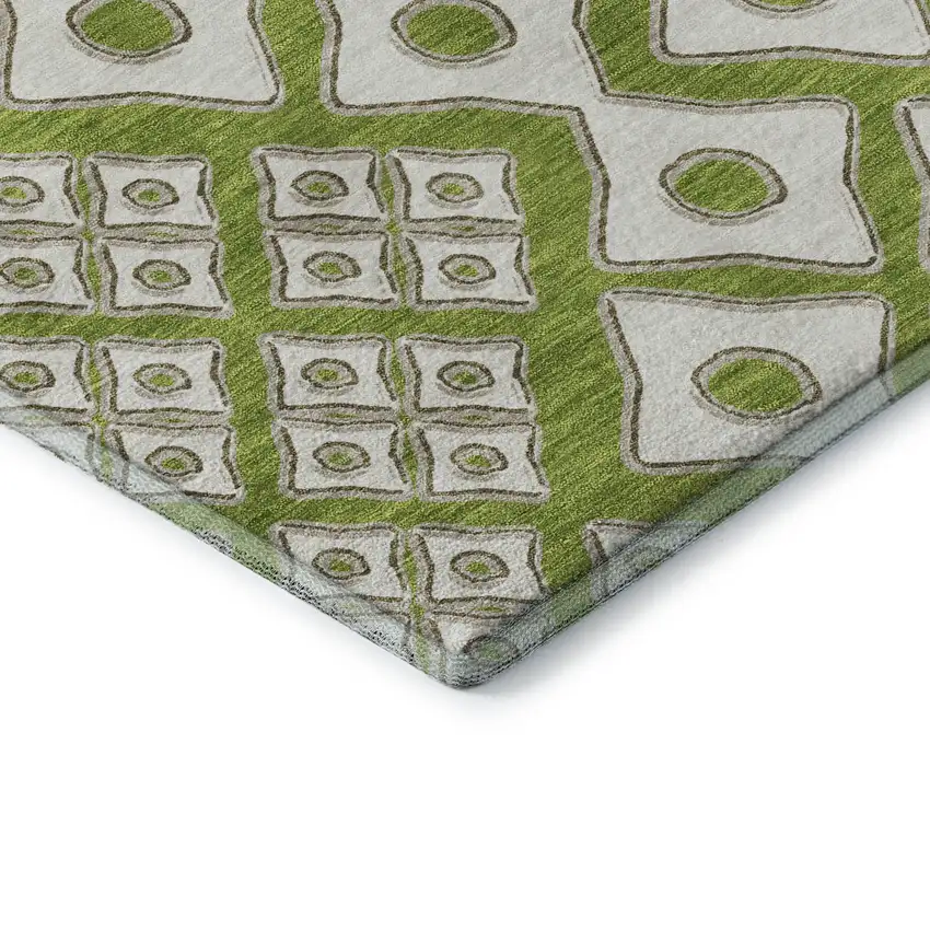 8' Lime Green And Ivory Geometric Washable Round Rug With UV Protection Photo 8