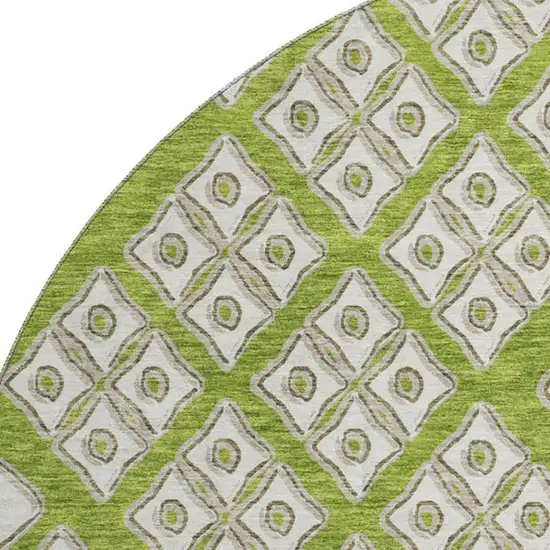8' Lime Green And Ivory Geometric Washable Round Rug With UV Protection Photo 4