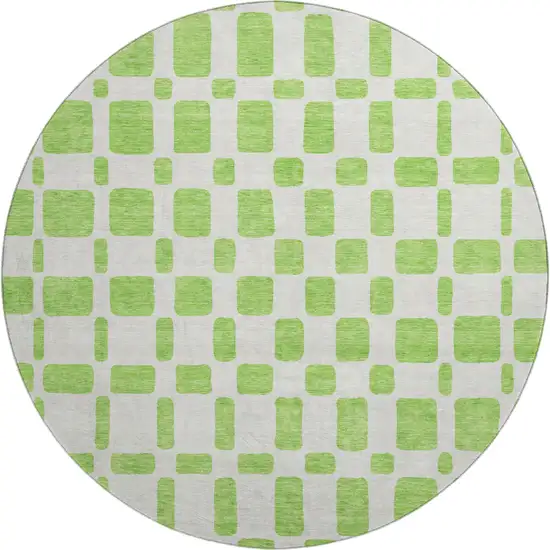 8' Lime Green And Ivory Geometric Washable Round Rug With UV Protection Photo 1