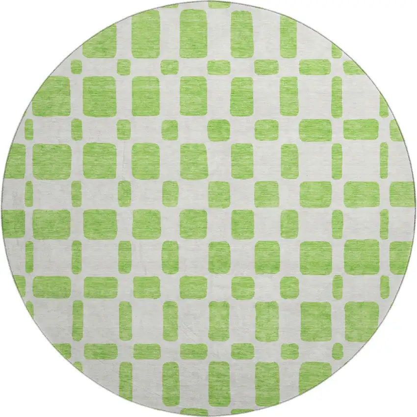8' Lime Green And Ivory Geometric Washable Round Rug With UV Protection Photo 1