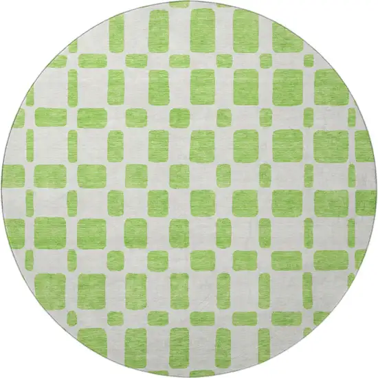 8' Lime Green And Ivory Geometric Washable Round Rug With UV Protection Photo 4