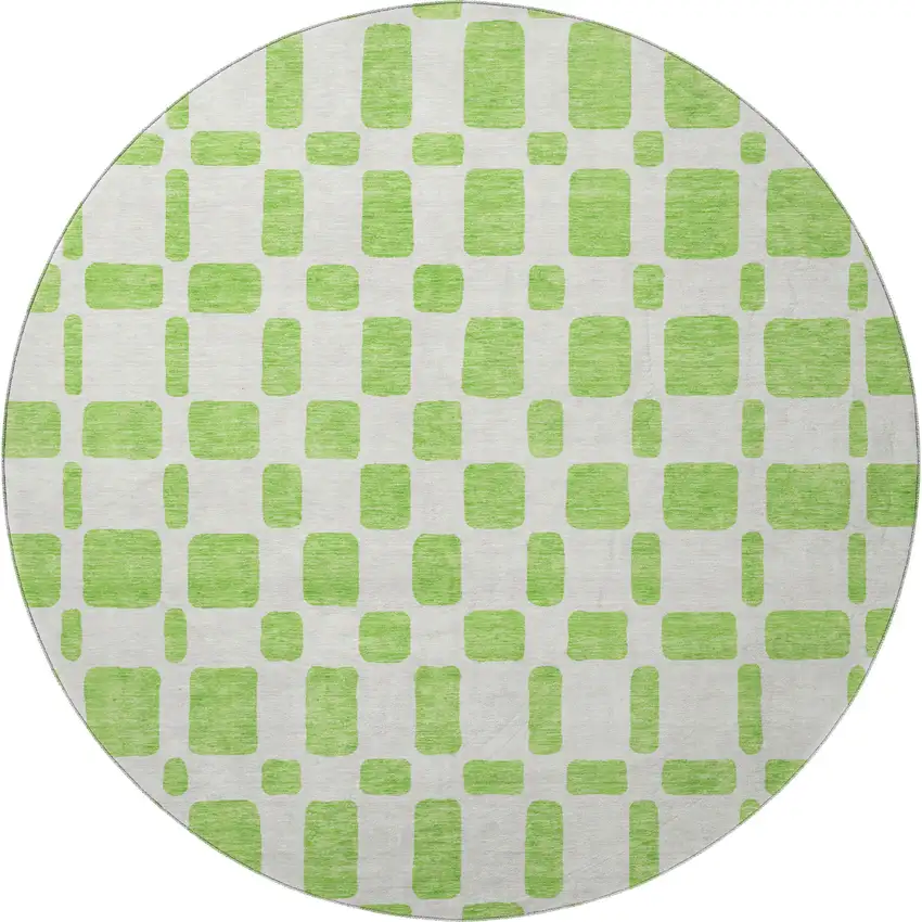 8' Lime Green And Ivory Geometric Washable Round Rug With UV Protection Photo 4