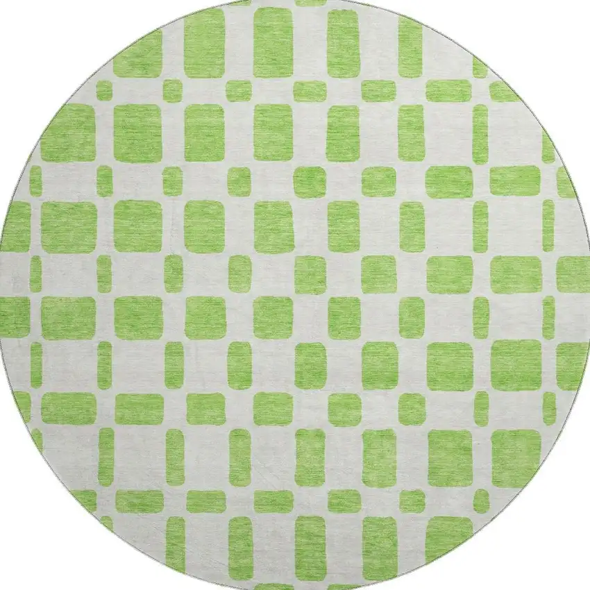 8' Lime Green And Ivory Geometric Washable Round Rug With UV Protection Photo 3