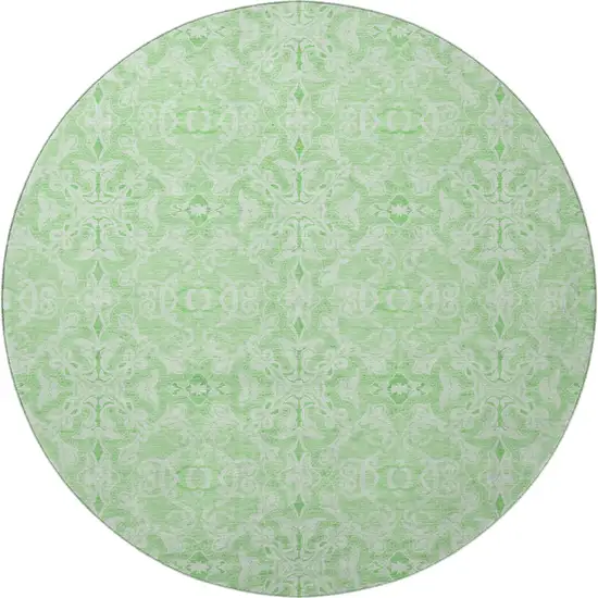 8' Lime Green And Ivory Medallion Washable Round Rug With UV Protection Photo 4