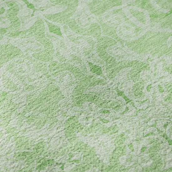 8' Lime Green And Ivory Medallion Washable Round Rug With UV Protection Photo 9