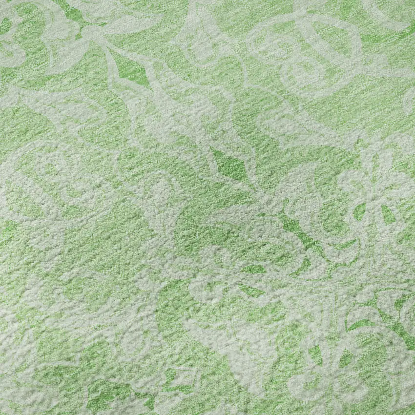 8' Lime Green And Ivory Medallion Washable Round Rug With UV Protection Photo 9