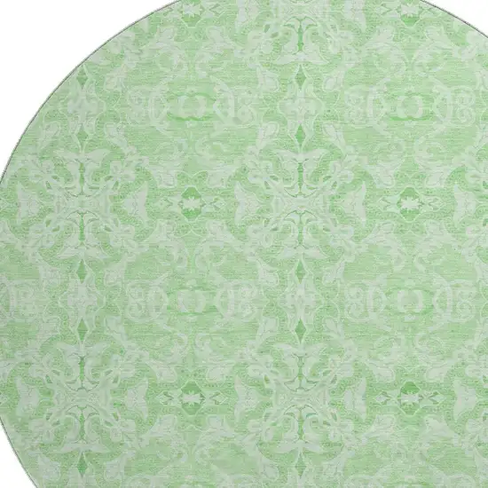 8' Lime Green And Ivory Medallion Washable Round Rug With UV Protection Photo 3