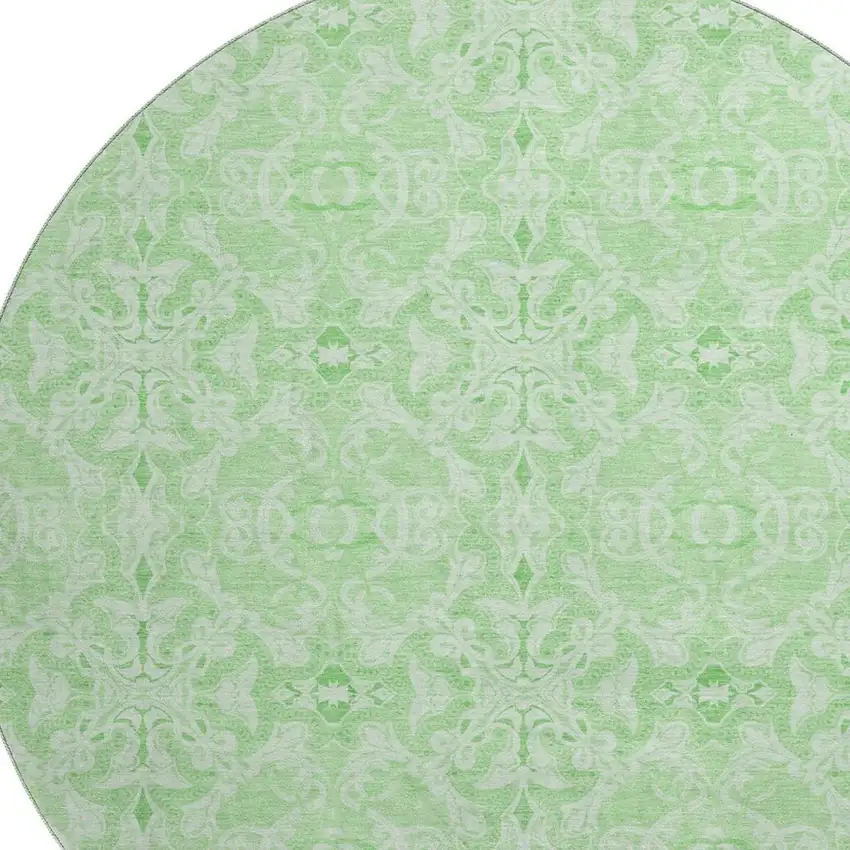 8' Lime Green And Ivory Medallion Washable Round Rug With UV Protection Photo 3