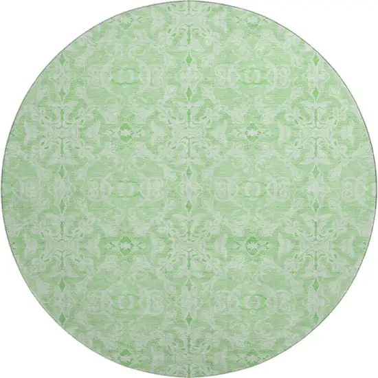 8' Lime Green And Ivory Medallion Washable Round Rug With UV Protection Photo 1