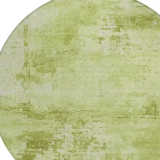 8' Lime Green And Ivory Round Abstract Washable Indoor Outdoor Area Rug Photo 5