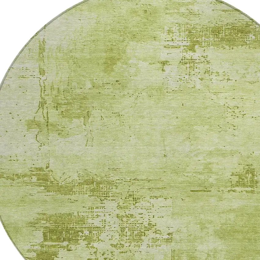 8' Lime Green And Ivory Round Abstract Washable Indoor Outdoor Area Rug Photo 5
