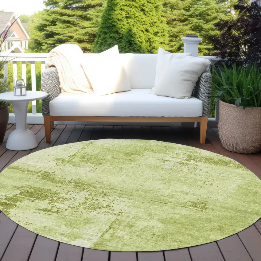 8' Lime Green And Ivory Round Abstract Washable Indoor Outdoor Area Rug Photo 7