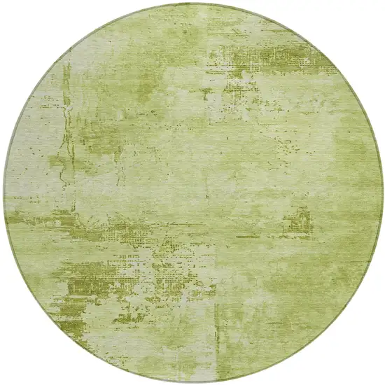 8' Lime Green And Ivory Round Abstract Washable Indoor Outdoor Area Rug Photo 2