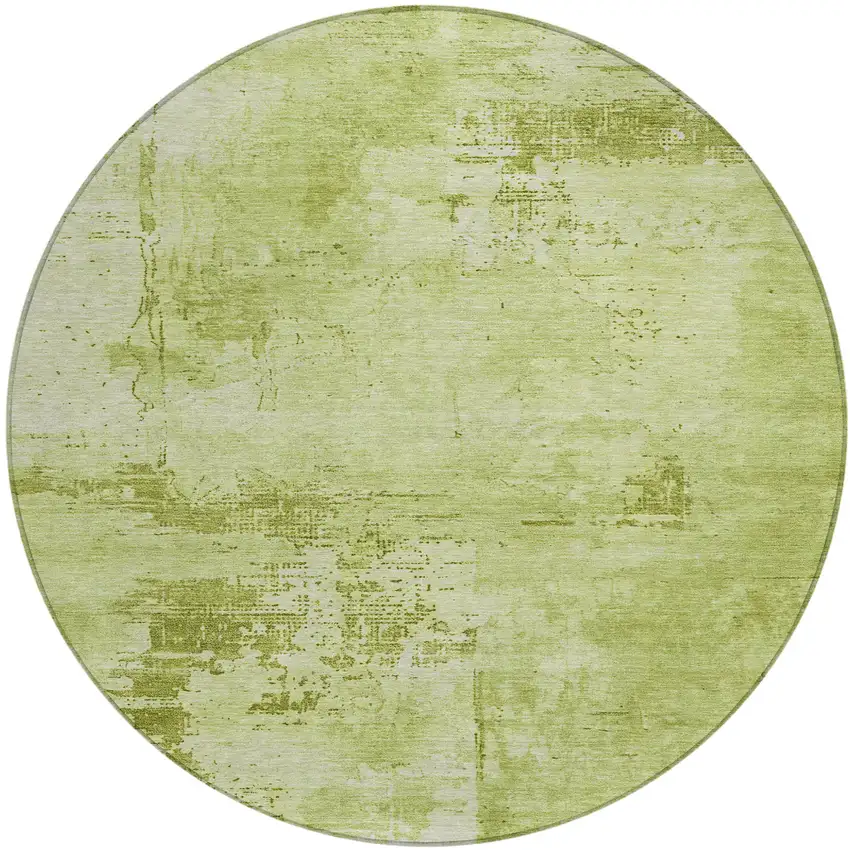 8' Lime Green And Ivory Round Abstract Washable Indoor Outdoor Area Rug Photo 2