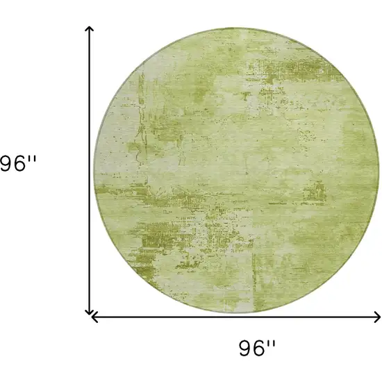 8' Lime Green And Ivory Round Abstract Washable Indoor Outdoor Area Rug Photo 9