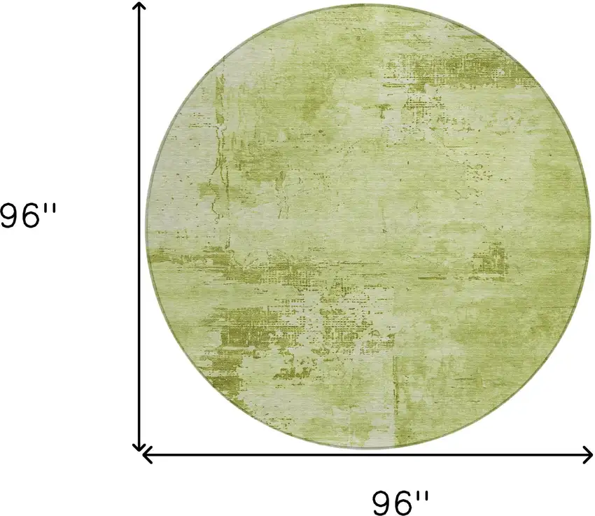 8' Lime Green And Ivory Round Abstract Washable Indoor Outdoor Area Rug Photo 9