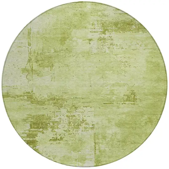 8' Lime Green And Ivory Round Abstract Washable Indoor Outdoor Area Rug Photo 6