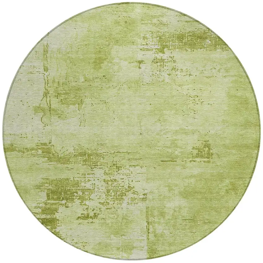 8' Lime Green And Ivory Round Abstract Washable Indoor Outdoor Area Rug Photo 6