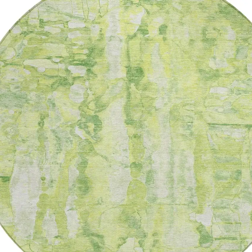 8' Lime Green And Ivory Round Abstract Washable Indoor Outdoor Area Rug Photo 4