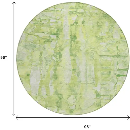 8' Lime Green And Ivory Round Abstract Washable Indoor Outdoor Area Rug Photo 3
