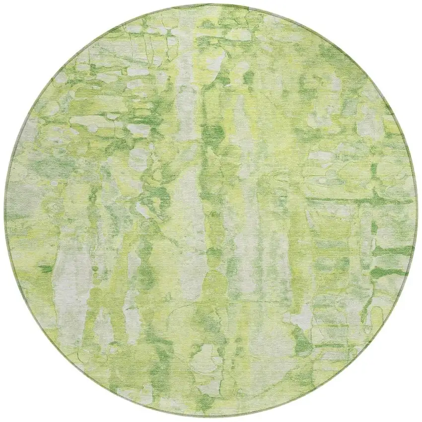 8' Lime Green And Ivory Round Abstract Washable Indoor Outdoor Area Rug Photo 5