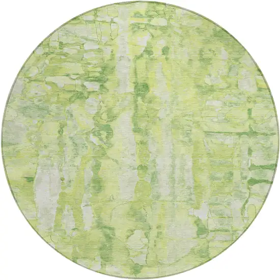 8' Lime Green And Ivory Round Abstract Washable Indoor Outdoor Area Rug Photo 2