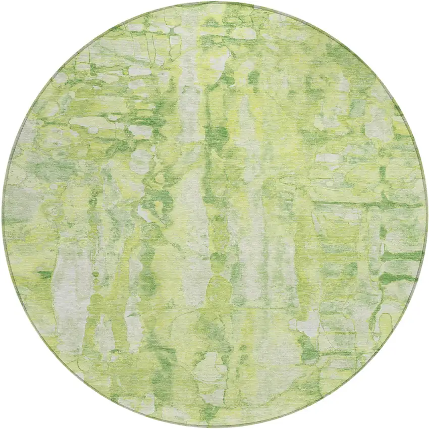 8' Lime Green And Ivory Round Abstract Washable Indoor Outdoor Area Rug Photo 2