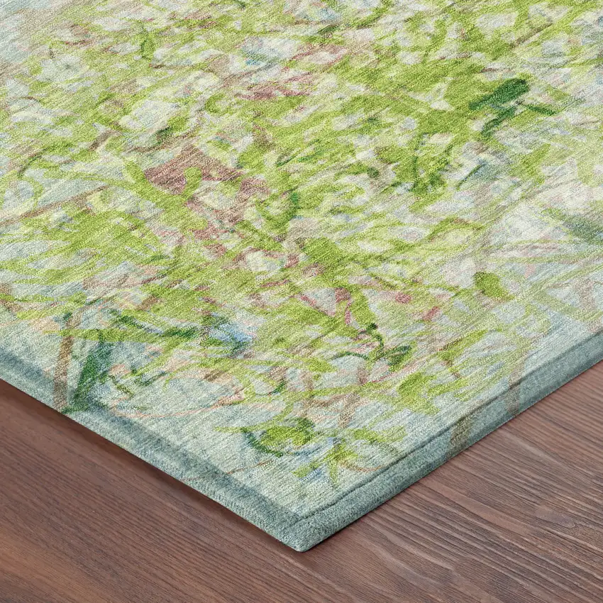 8' Lime Green And Ivory Round Abstract Washable Indoor Outdoor Area Rug Photo 6