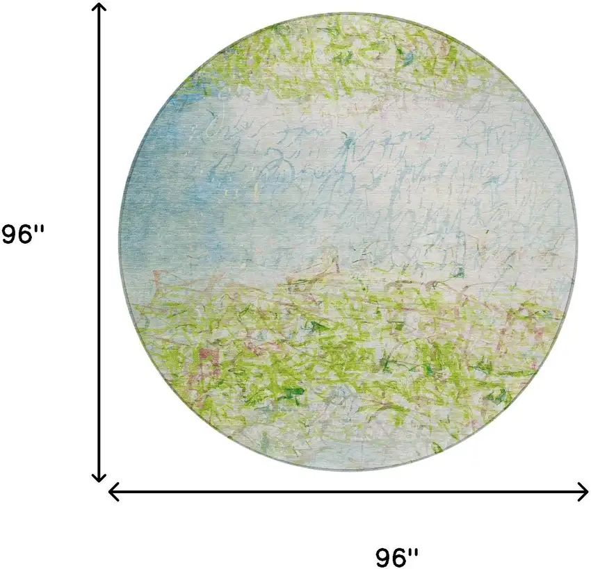 8' Lime Green And Ivory Round Abstract Washable Indoor Outdoor Area Rug Photo 8