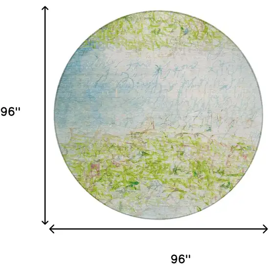 8' Lime Green And Ivory Round Abstract Washable Indoor Outdoor Area Rug Photo 8