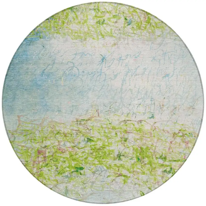 8' Lime Green And Ivory Round Abstract Washable Indoor Outdoor Area Rug Photo 3