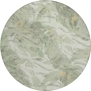 Photo of 8' Lime Green And Ivory Round Floral Washable Indoor Outdoor Area Rug