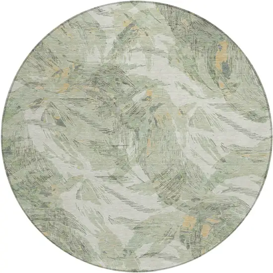 8' Lime Green And Ivory Round Floral Washable Indoor Outdoor Area Rug Photo 1