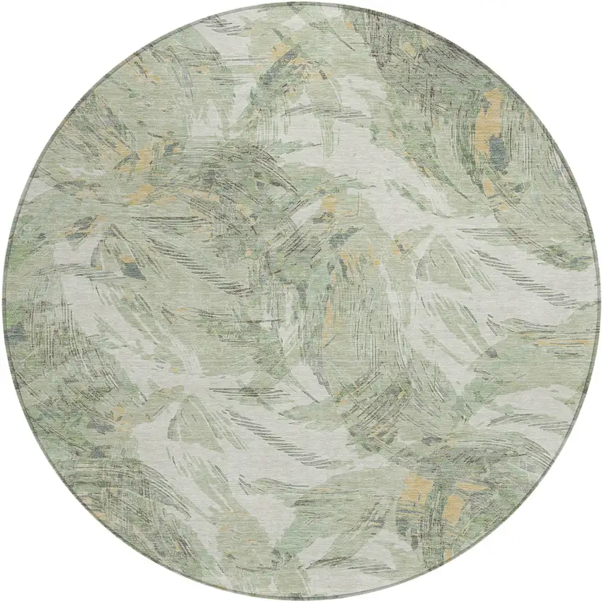 8' Lime Green And Ivory Round Floral Washable Indoor Outdoor Area Rug Photo 1