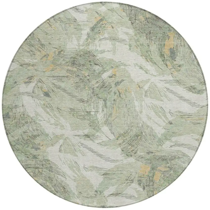 8' Lime Green And Ivory Round Floral Washable Indoor Outdoor Area Rug Photo 3