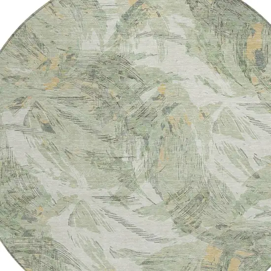 8' Lime Green And Ivory Round Floral Washable Indoor Outdoor Area Rug Photo 2