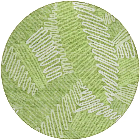 8' Lime Green And Ivory Round Floral Washable Indoor Outdoor Area Rug Photo 2