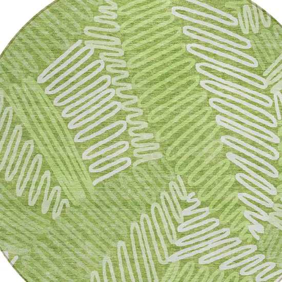 8' Lime Green And Ivory Round Floral Washable Indoor Outdoor Area Rug Photo 5